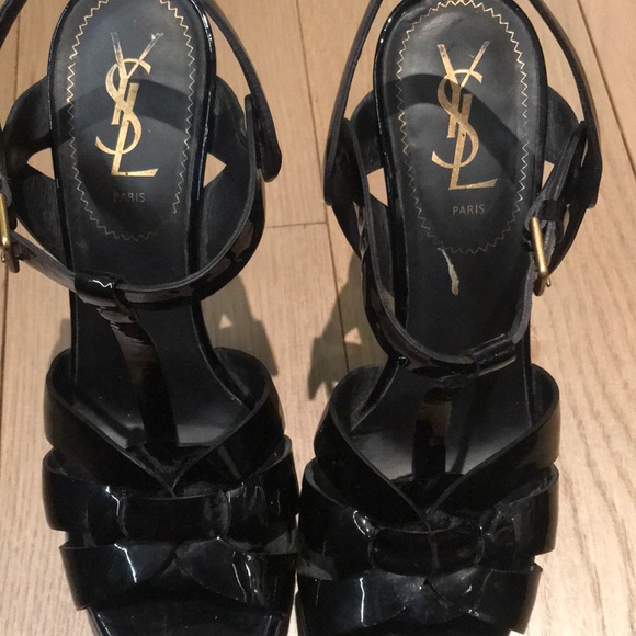 YSL TRIBUTE 105 PATENT LEATHER PLATFORM SANDALS - Picture 4 of 4